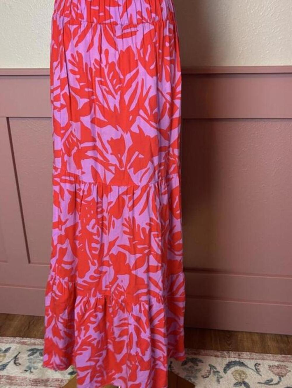 LOFT pink tropical maxi skirt sz xs rayon summer